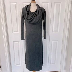 NWT Soft Surroundings Charcoal Jersey Long Sleeve Dress Shark Bite Hem